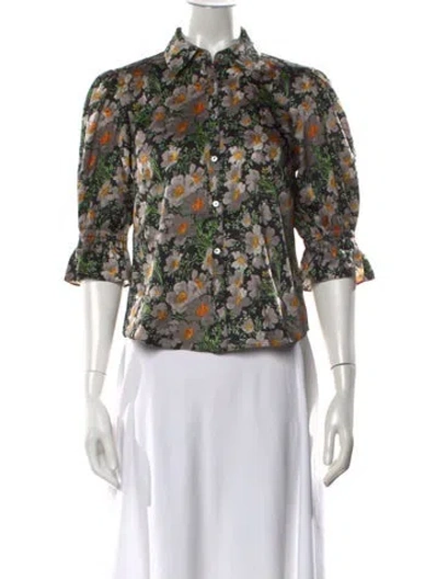 Pre-owned Cinq À Sept Floral Print Three-quarter Sleeve Blouse In Multi