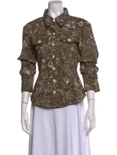 Pre-owned Cinq À Sept Floral Print Three-quarter Sleeve Blouse In Multicolor