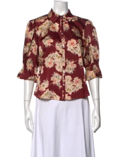 Pre-owned Cinq À Sept Floral Print Three-quarter Sleeve Blouse In Multicolor