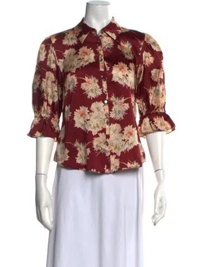 Pre-owned Cinq À Sept Floral Print Three-quarter Sleeve Blouse In Multicolor