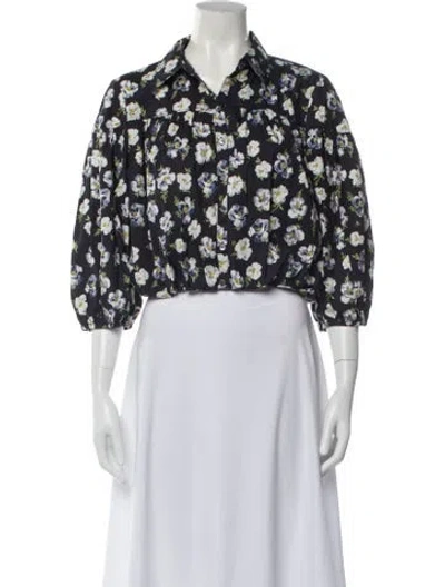 Pre-owned Cinq À Sept Floral Print Three-quarter Sleeve Blouse In White