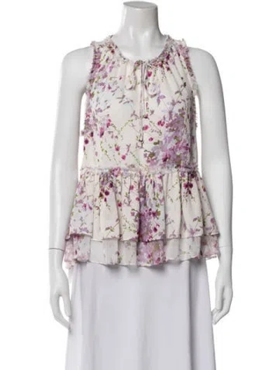 Pre-owned Cinq À Sept Floral Print Tie Neck Blouse W/ Tags In Multi
