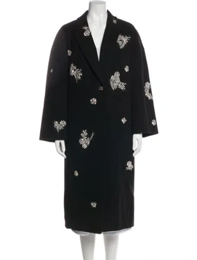 Pre-owned Cinq À Sept Floral Print Trench Coat In Black