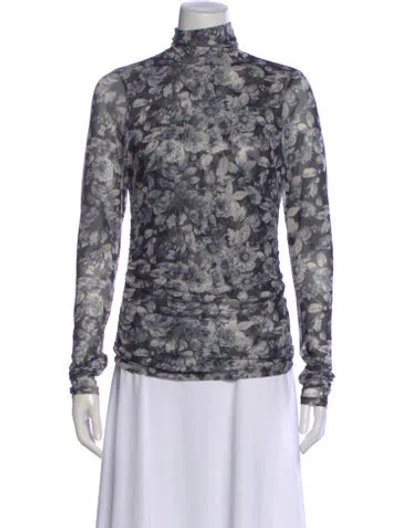 Pre-owned Cinq À Sept Floral Print Turtleneck Top In Black