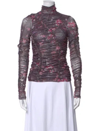 Pre-owned Cinq À Sept Floral Print Turtleneck Top In Purple