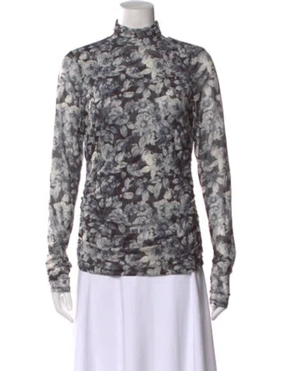 Pre-owned Cinq À Sept Floral Print Turtleneck Top W/ Tags In Black