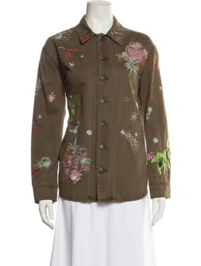 Pre-owned Cinq À Sept Floral Print Utility Jacket In Green