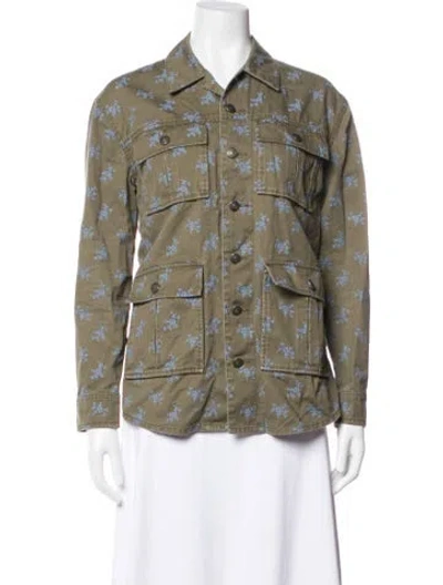 Pre-owned Cinq À Sept Floral Print Utility Jacket In Green