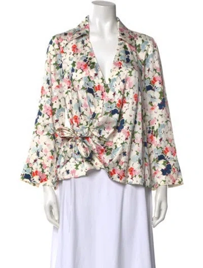 Pre-owned Cinq À Sept Floral Print V-neck Blouse In Neutral