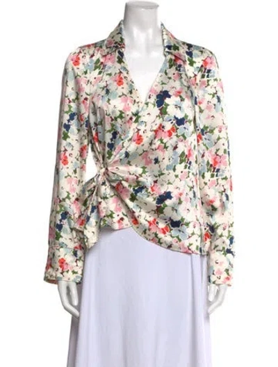 Pre-owned Cinq À Sept Floral Print V-neck Blouse In Neutral