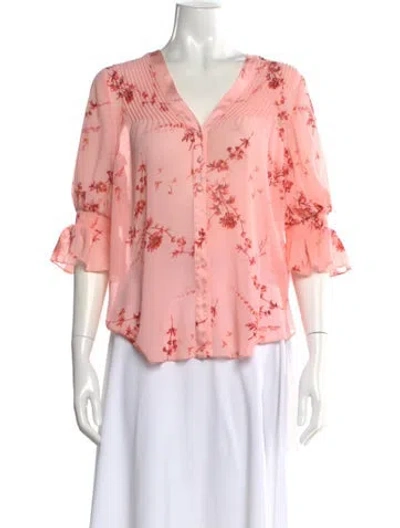 Pre-owned Cinq À Sept Floral Print V-neck Blouse In Pink