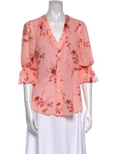 Pre-owned Cinq À Sept Floral Print V-neck Blouse In Pink