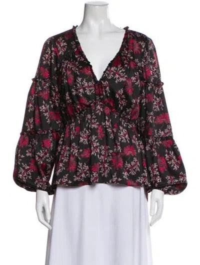 Pre-owned Cinq À Sept Floral Print V-neck Blouse In Pink