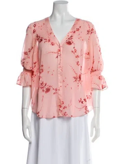 Pre-owned Cinq À Sept Floral Print V-neck Blouse In Pink