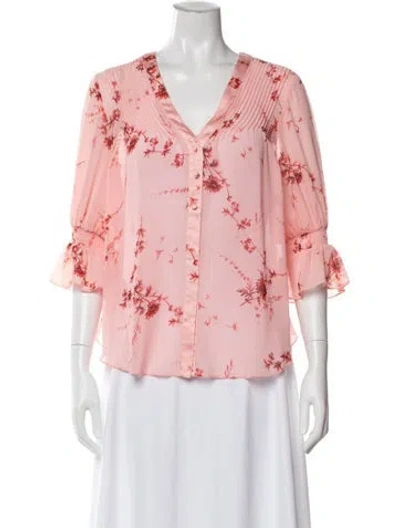 Pre-owned Cinq À Sept Floral Print V-neck Blouse In Pink