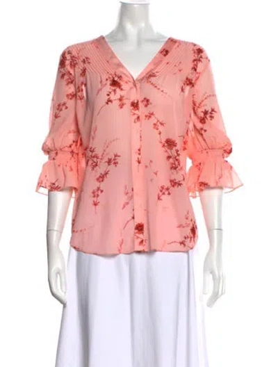 Pre-owned Cinq À Sept Floral Print V-neck Blouse In Pink