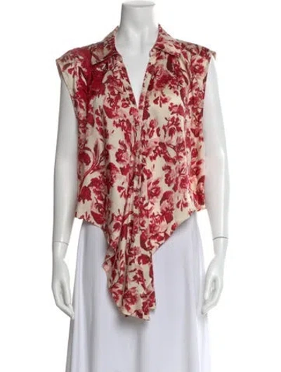 Pre-owned Cinq À Sept Floral Print V-neck Blouse In Red