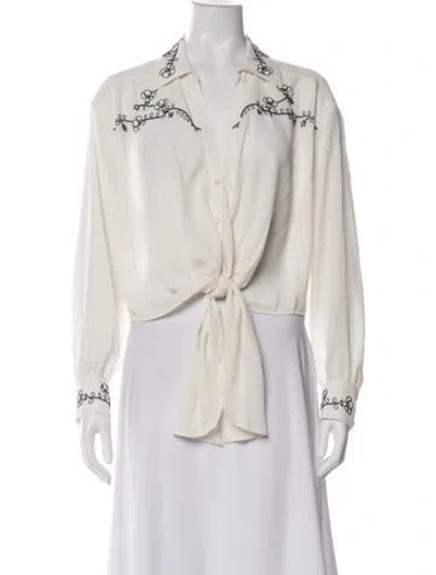 Pre-owned Cinq À Sept Floral Print V-neck Blouse W/ Tags In Blue