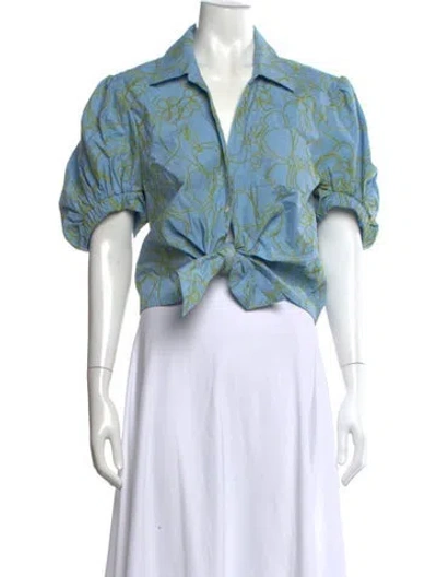 Pre-owned Cinq À Sept Floral Print V-neck Blouse W/ Tags In Blue