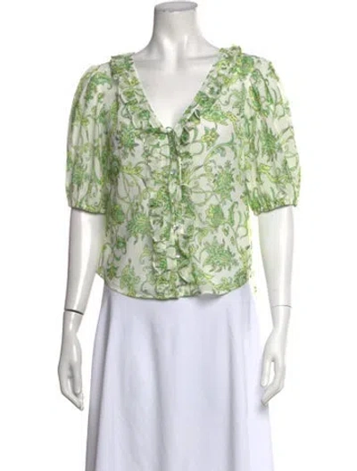 Pre-owned Cinq À Sept Floral Print V-neck Blouse W/ Tags In Green