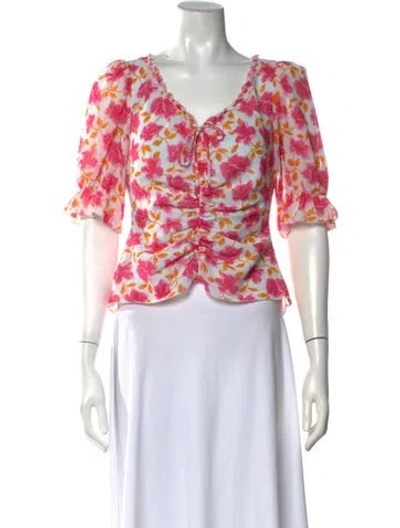 Pre-owned Cinq À Sept Floral Print V-neck Blouse W/ Tags In Multicolor