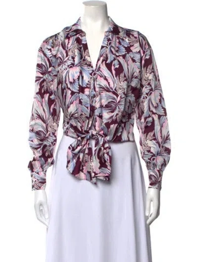 Pre-owned Cinq À Sept Floral Print V-neck Blouse W/ Tags In Multicolor