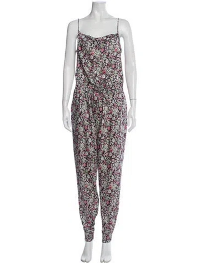 Pre-owned Cinq À Sept Floral Print V-neck Jumpsuit In Blue