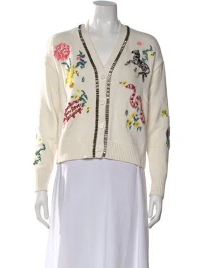 Pre-owned Cinq À Sept Floral Print V-neck Sweater In Neutral