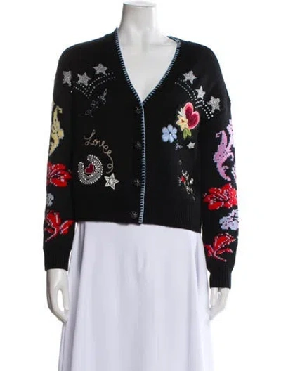 Pre-owned Cinq À Sept Floral Print V-neck Sweater W/ Tags In Black