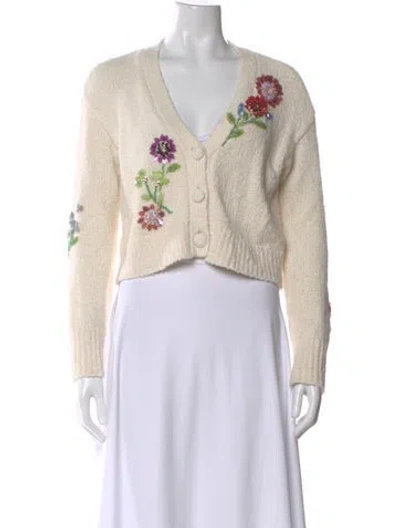 Pre-owned Cinq À Sept Floral Print V-neck Sweater W/ Tags In Neutral