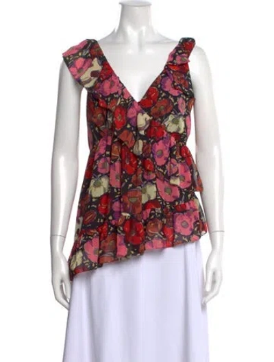 Pre-owned Cinq À Sept Floral Print V-neck Top In Multi
