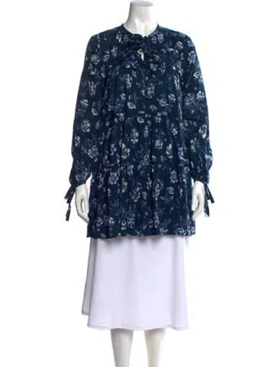 Pre-owned Cinq À Sept Floral Print V-neck Tunic In Blue