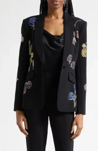 Cinq À Sept Floral Ribbons Diamante Crepe Jacket In Black