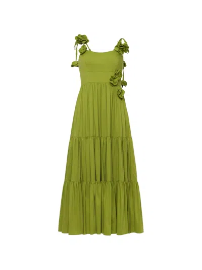 Cinq À Sept Floral-appliqué Tiered Dress In Green