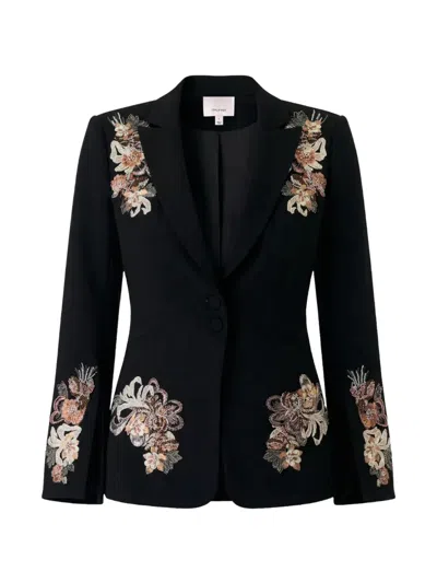 Cinq À Sept Floral-embroidered Blazer In Black