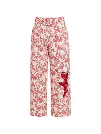 Cinq À Sept Floral-print Belted Trousers In Red
