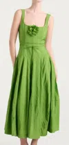 Cinq À Sept Flower Joisian Dress In Salted Lime In Green