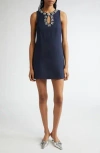 Cinq À Sept Franchelle Crystal Embellished Tweed Minidress In Blue