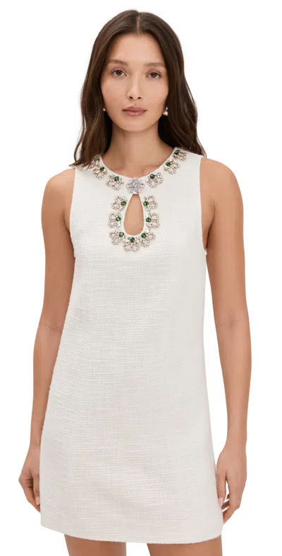 Cinq À Sept Franchelle Crystal Embellished Tweed Minidress In White