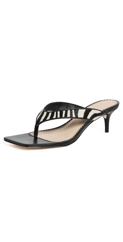 Cinq À Sept Frankie Zebra Haircalf Kitten Heel Sandals Black/ivory In Multi