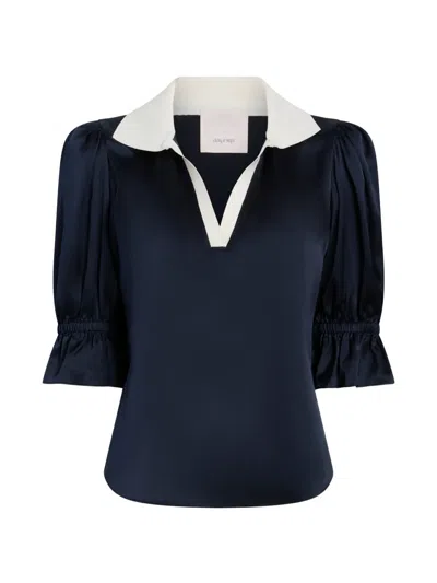 Cinq À Sept Freida Ruffled V-neck Blouse In Blue