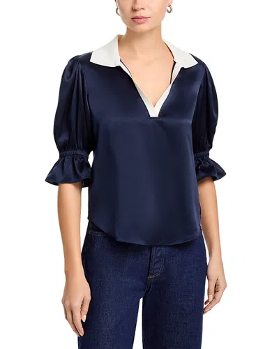 Cinq À Sept Freida Silk Johnny Collar Top In Blue
