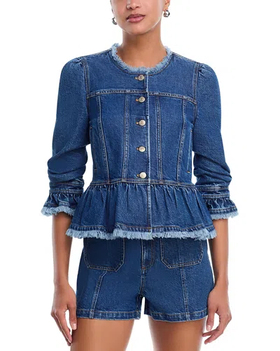 Cinq À Sept Frieda Peplum Detail Denim Jacket In Blue