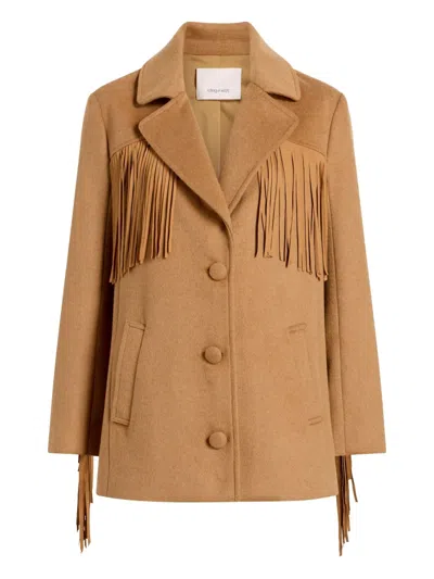Cinq À Sept Fringe-detail Button Coat In Brown