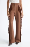 Cinq À Sept Fringe Trim Straight Leg Pants In Brown