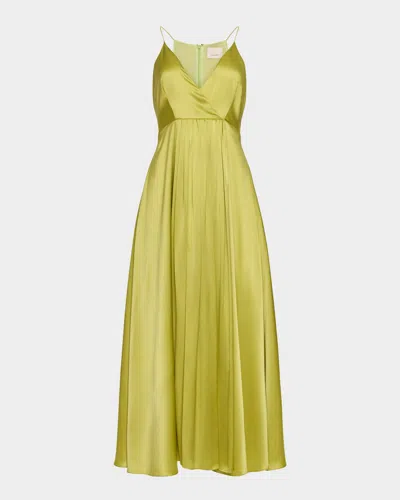 Cinq À Sept Galina Sleeveless Pleated Satin Midi Dress In Green