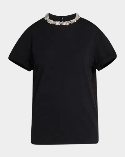 Cinq À Sept Garden Bree Crystal Short-sleeve T-shirt In Black