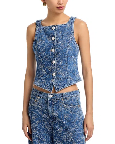 Cinq À Sept Cinq A Sept Garden Doodle Denim Vest In Blue