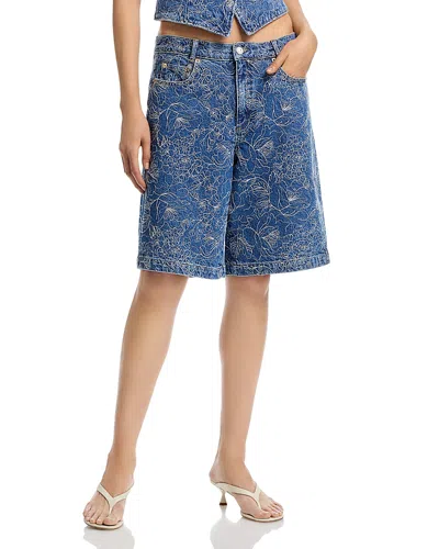 Cinq À Sept Cinq A Sept Garden Doodle High Rise Jean Shorts In Salt Breez In Blue