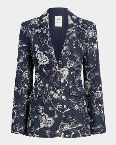 Cinq À Sept Garden Embroidered Single-breasted Blazer In Blue